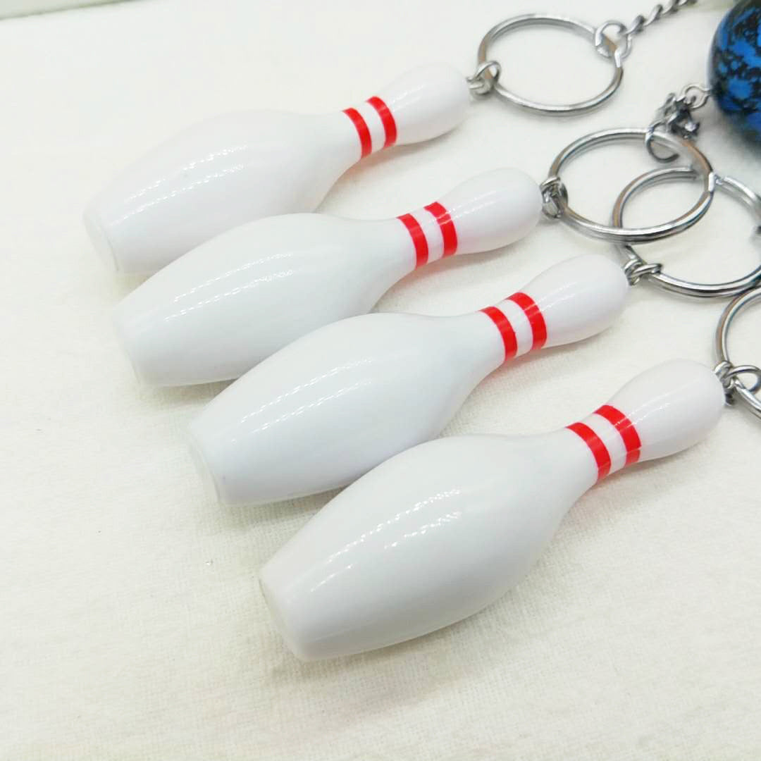 Metal Bowling Ball and Pin Keychain Colorful Sports Charm 2