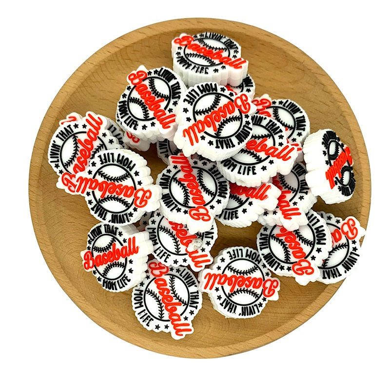 Silicone Focal Beads Baseball Mom Life Circle Badge 20pcs 2