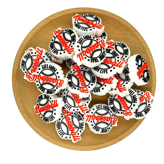 Silicone Focal Beads Baseball Mom Life Circle Badge 20pcs 2