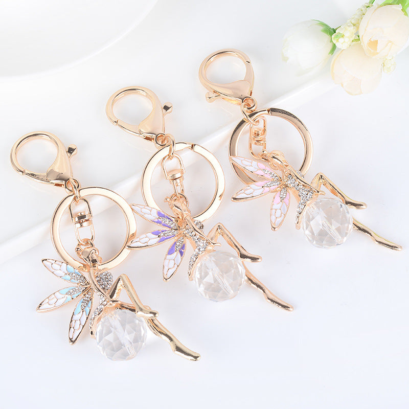 Angel Keychain Enamel Wings Rhinestone Crystal Zinc Alloy 12.5cm 3