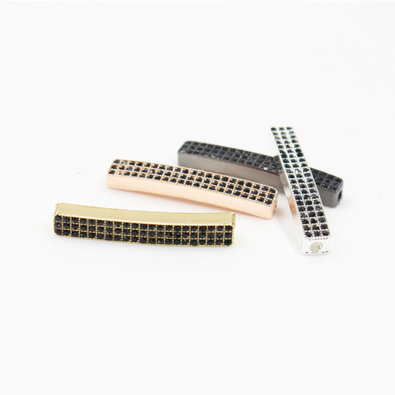 Tube Metal Beads 13.5x5mm Rhinestone Embedded 10pcs