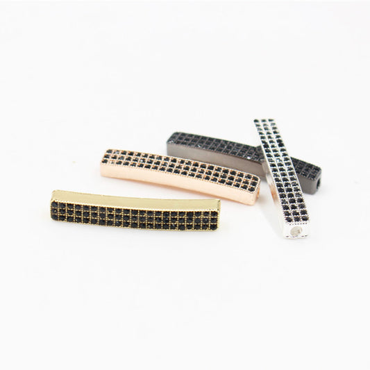 Tube Metal Beads 13.5x5mm Rhinestone Embedded 10pcs