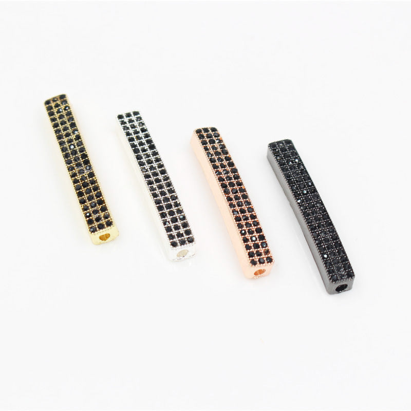 Tube Metal Beads 13.5x5mm Rhinestone Embedded 10pcs 2