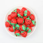 Silicone 3D Focal Beads Strawberry Red Green Dimensional Detail 20Pcs