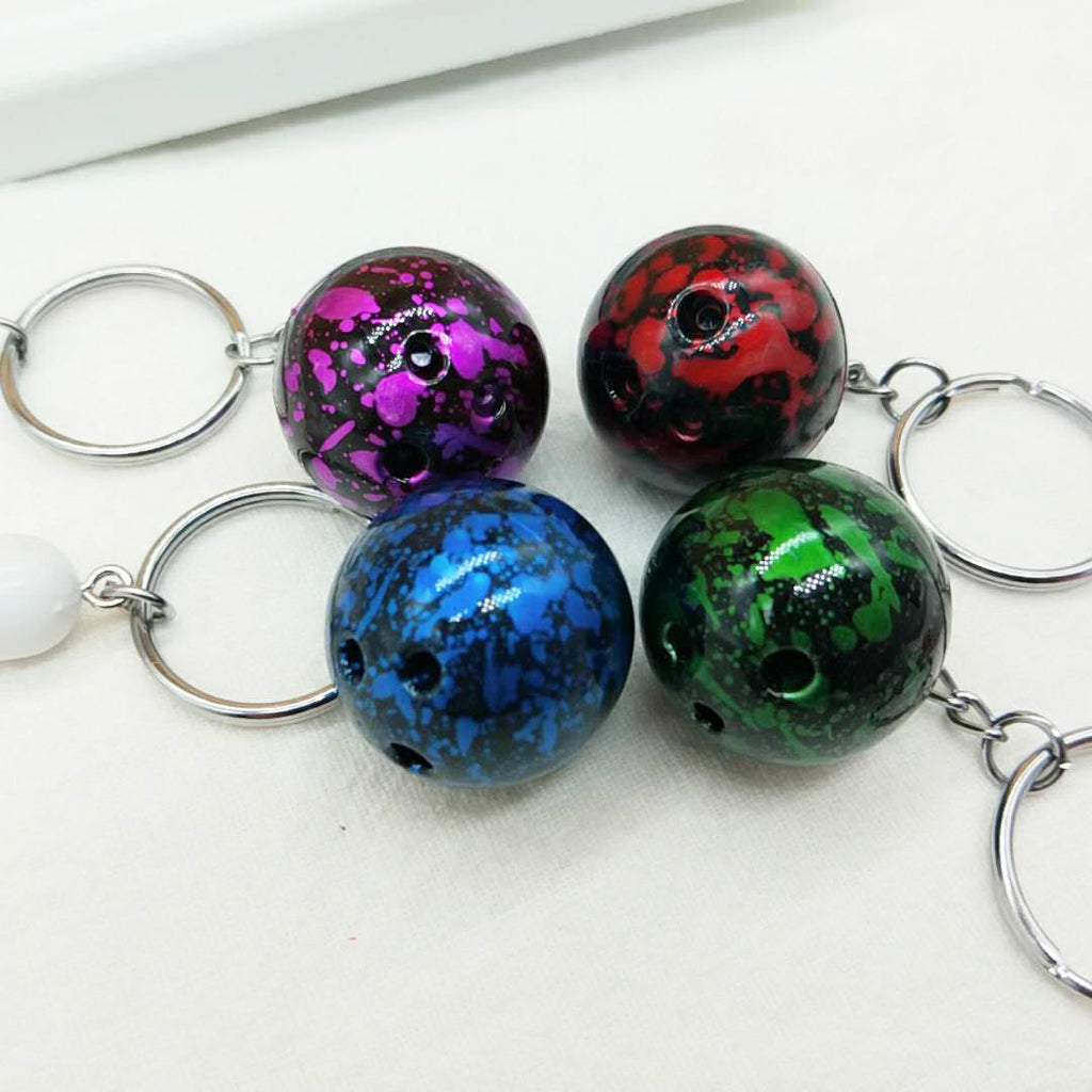 Metal Bowling Ball and Pin Keychain Colorful Sports Charm 4