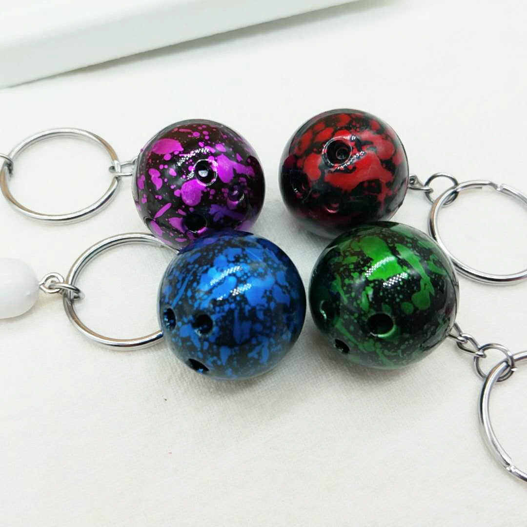 Metal Bowling Ball and Pin Keychain Colorful Sports Charm 4