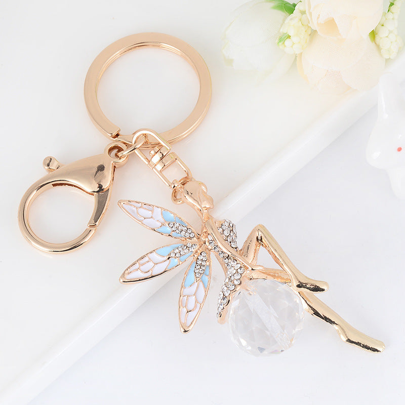 Angel Keychain Enamel Wings Rhinestone Crystal Zinc Alloy 12.5cm 7