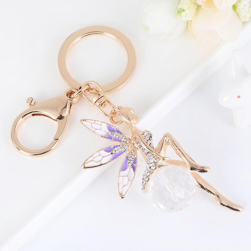Angel Keychain Enamel Wings Rhinestone Crystal Zinc Alloy 12.5cm
