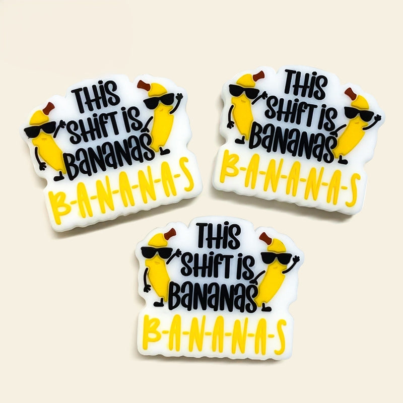 Silicone Focal Beads Banana This Shift Is Bananas Text Design 20pcs