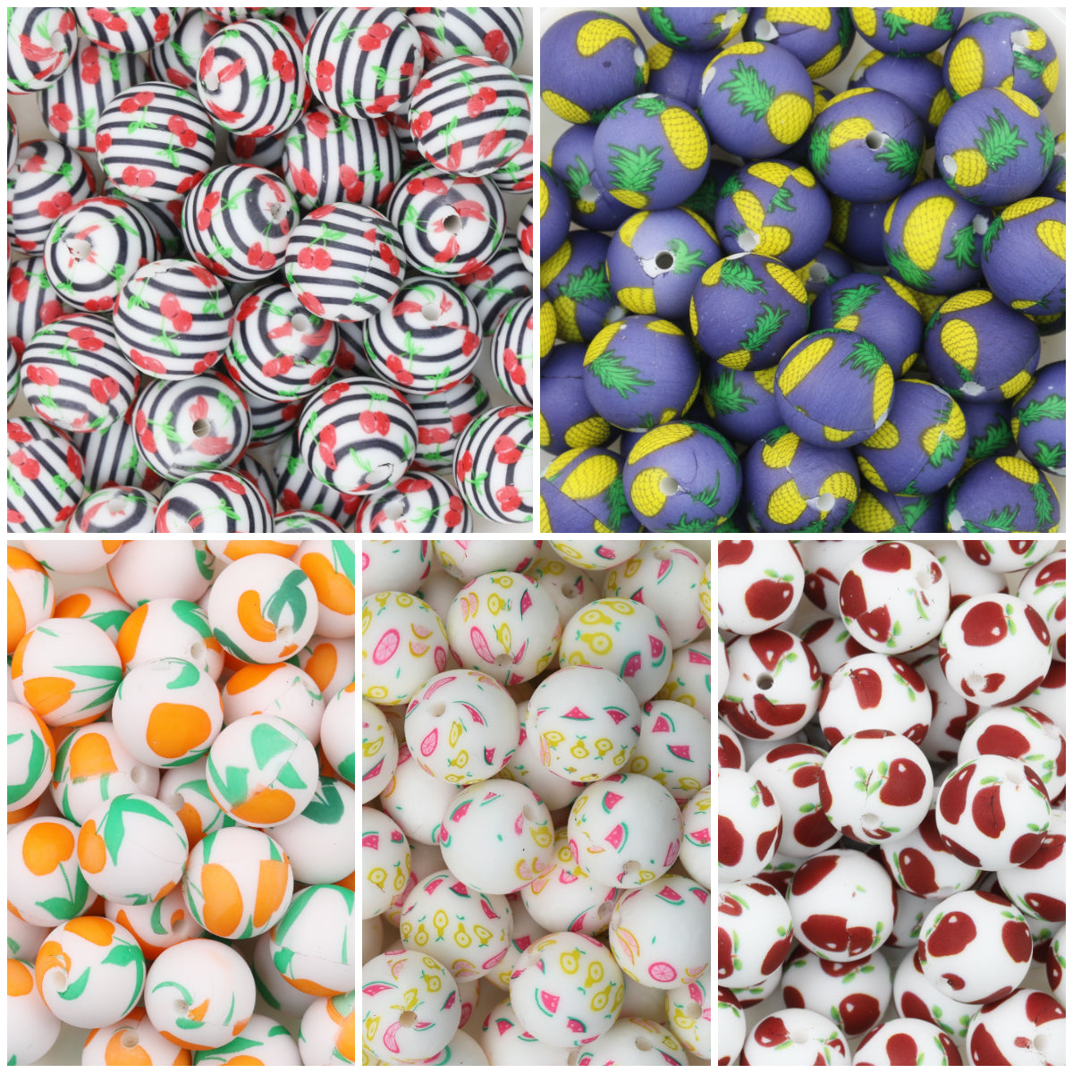 15mm Fruit Pattern Printed Silicone Round Beads 50pcs
