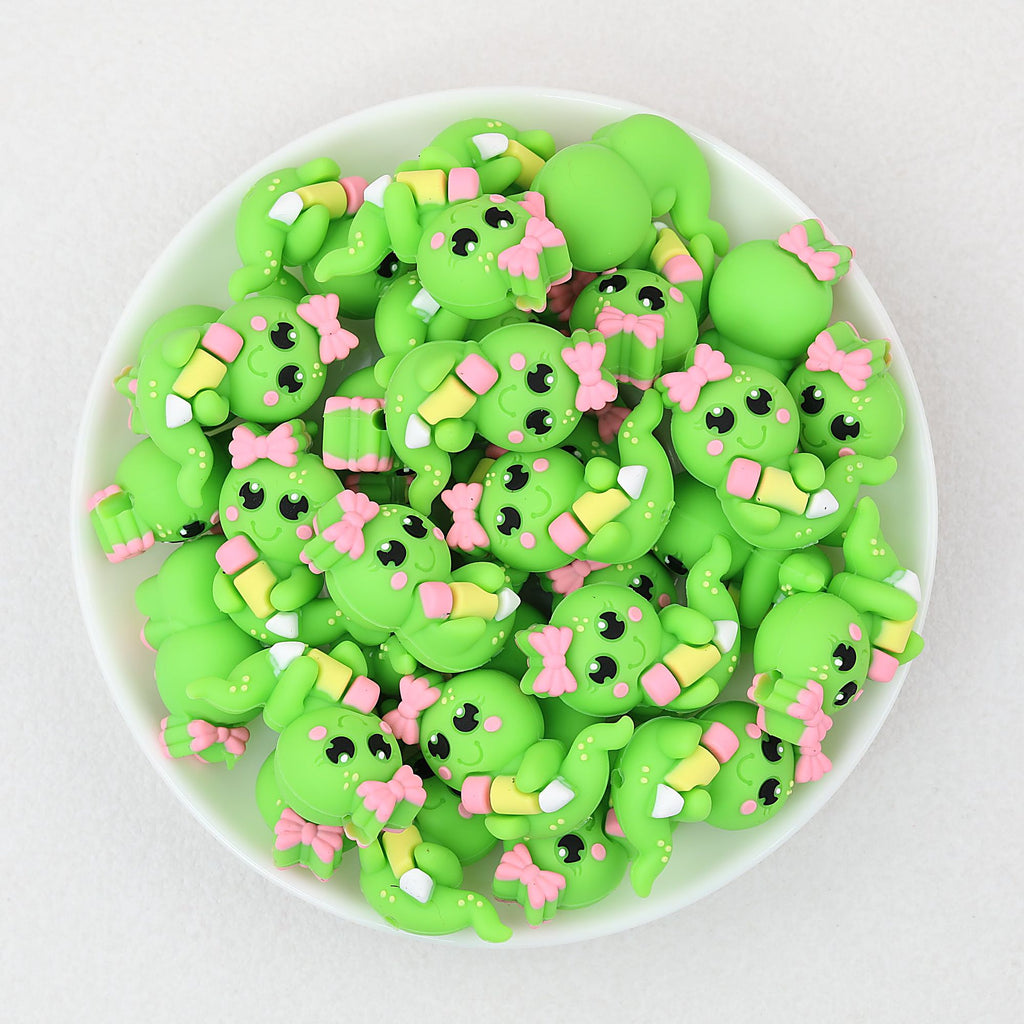 3D Green Bow Caterpillar Silicone Focal Beads 20 pcs