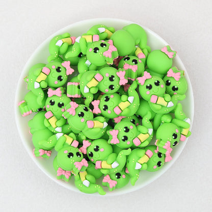 3D Green Bow Caterpillar Silicone Focal Beads 20 pcs