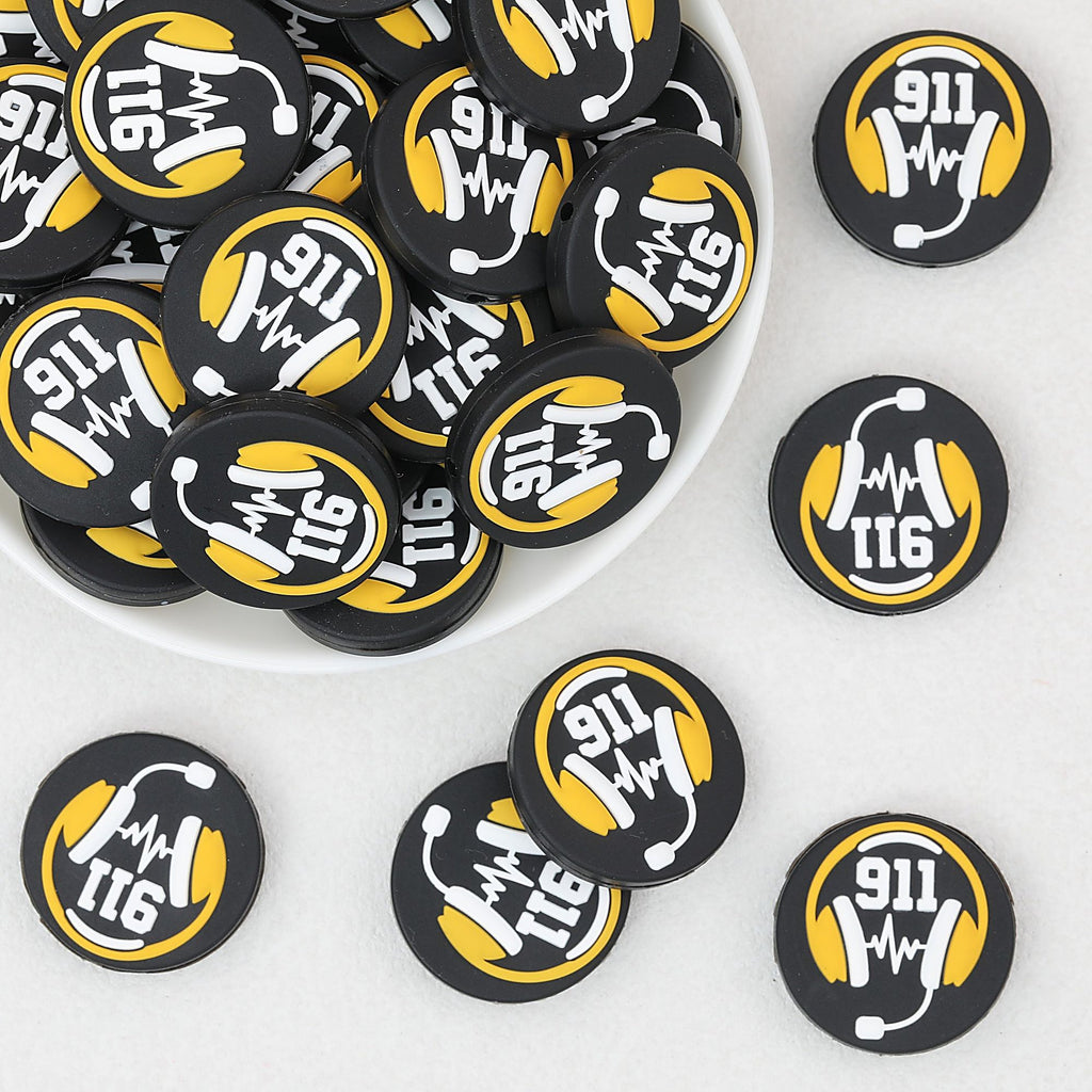 Emergency 911 Badge Silicone Focal Beads 20 pcs