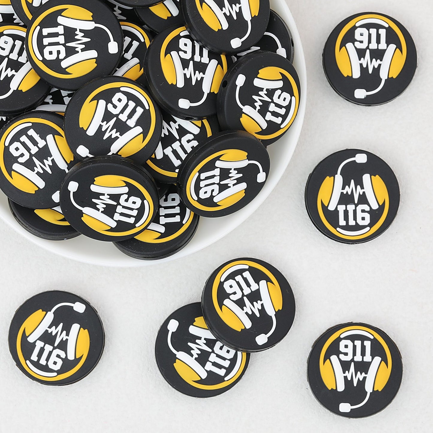 Emergency 911 Badge Silicone Focal Beads 20 pcs