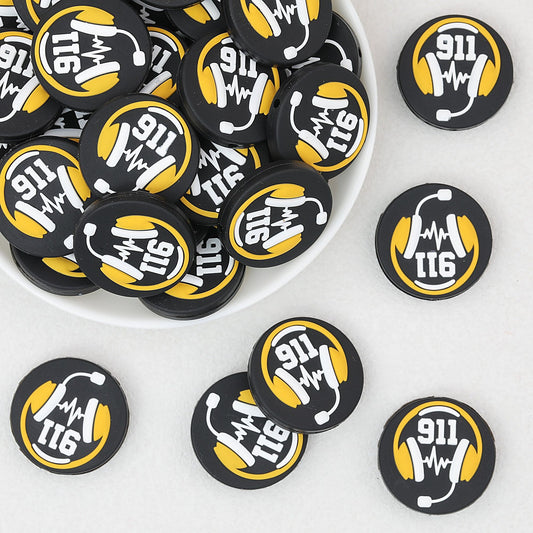 Emergency 911 Badge Silicone Focal Beads 20 pcs