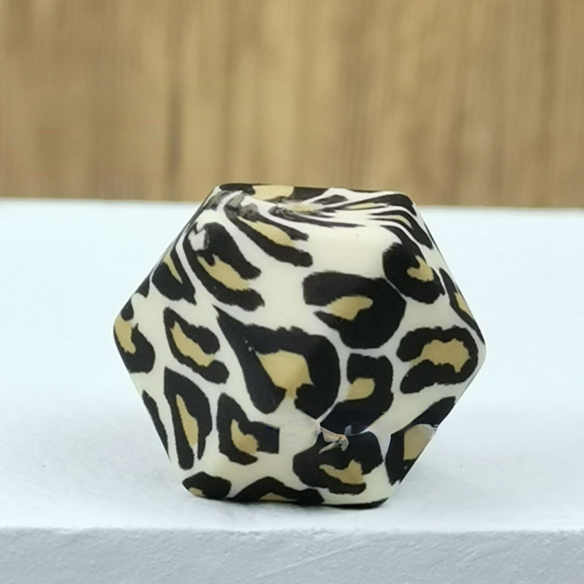 14mm Hexagon Silicone Beads Printed Camouflage Leopard Design 50pcs