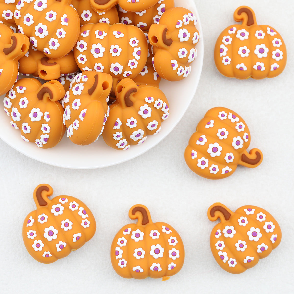 Pumpkin 3D Silicone Focal Beads Flower Face 20pcs
