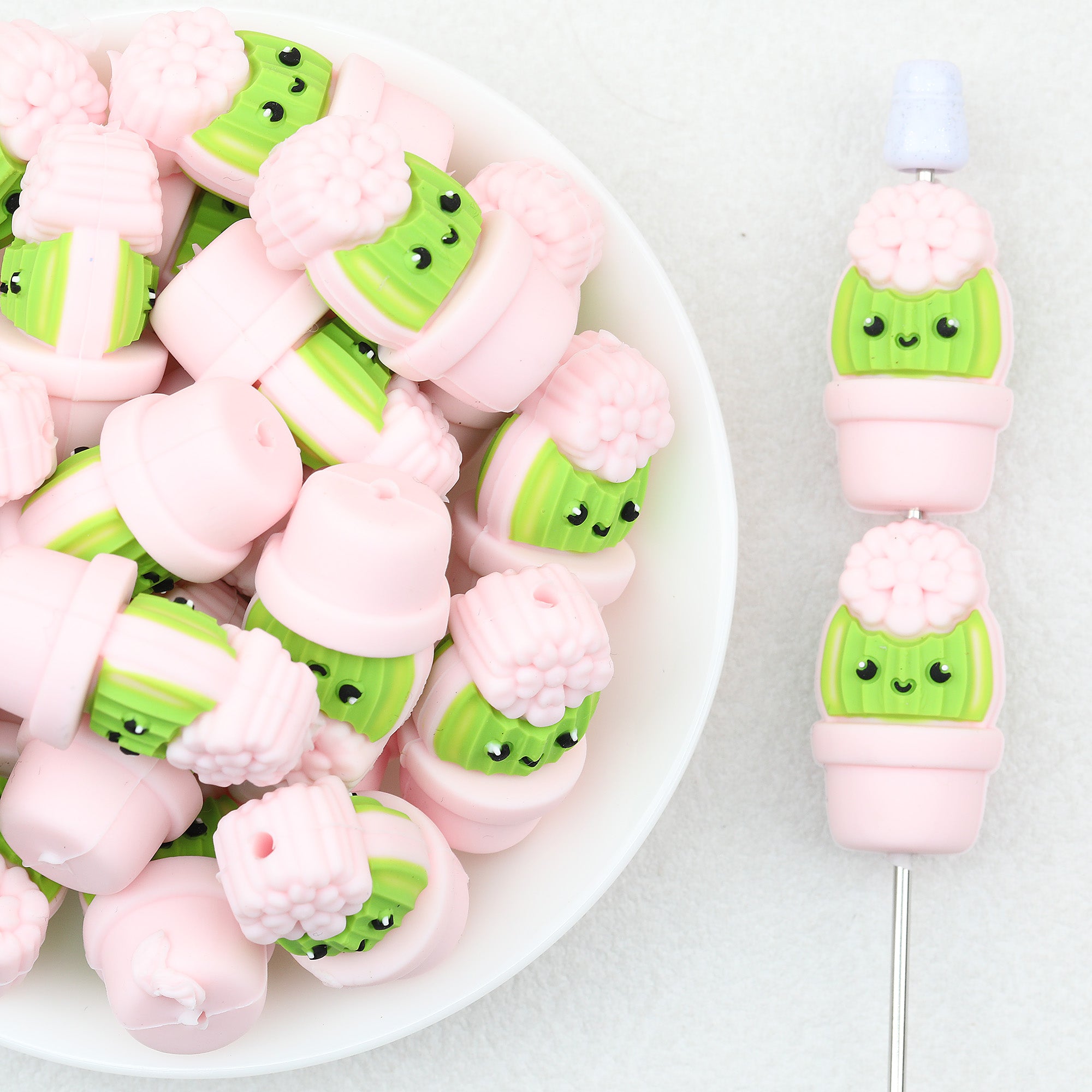 3D Cactus Pot Silicone Focal Beads 20Pcs 