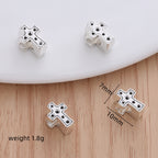 Cross Metal Beads 10mm Polka Dotted Large Hole Vintage Silver Tone 50pcs 3