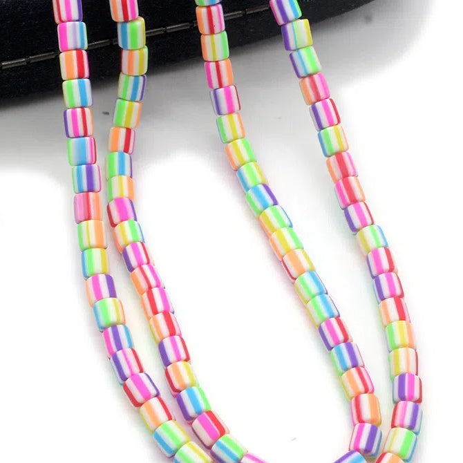 Cylindrical Clay Beads 6mm Two-Color Striped Matte Finish 10strands 630pcs 3