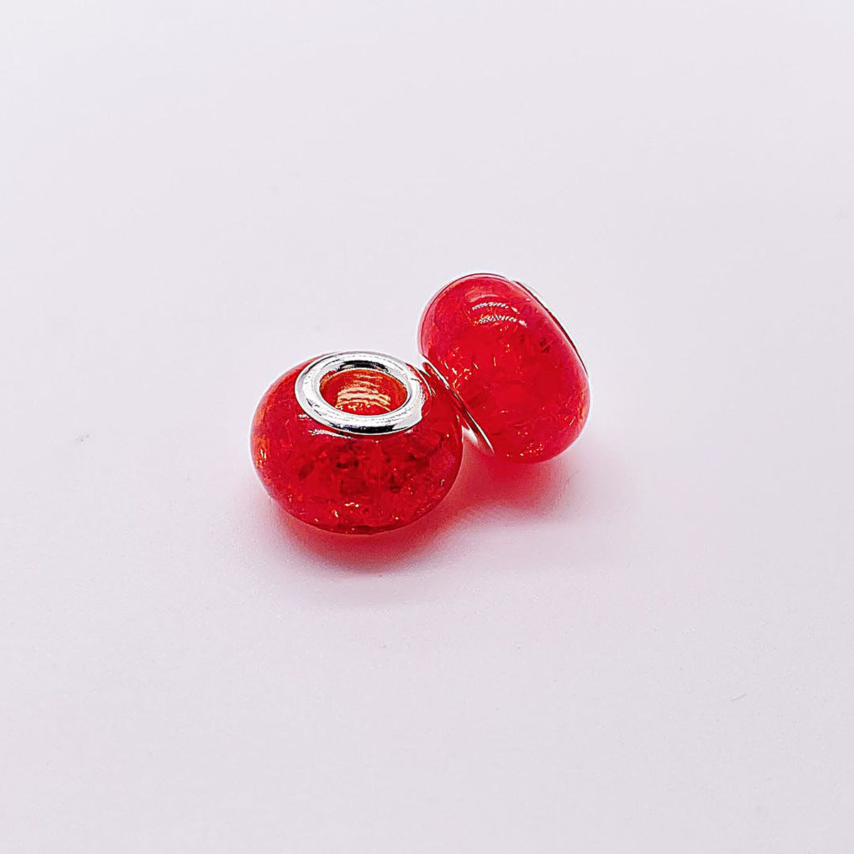 Acrylic Spacer Beads 14mm Crackle Large Hole 50pcs - Red
