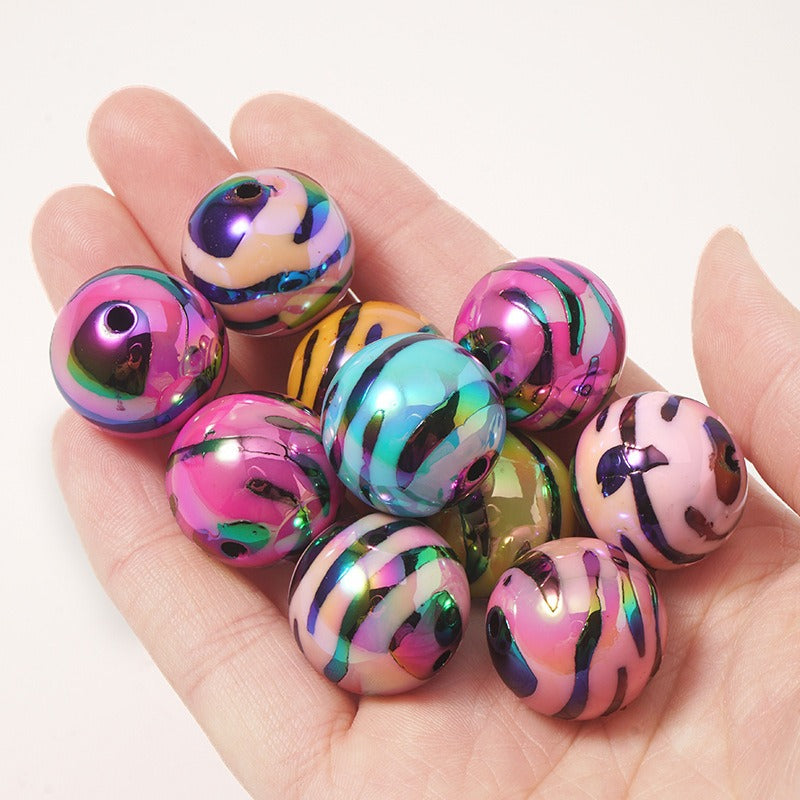 Zebra Stripe Acrylic Beads 16mm Printed UV Finish 10pcs 3