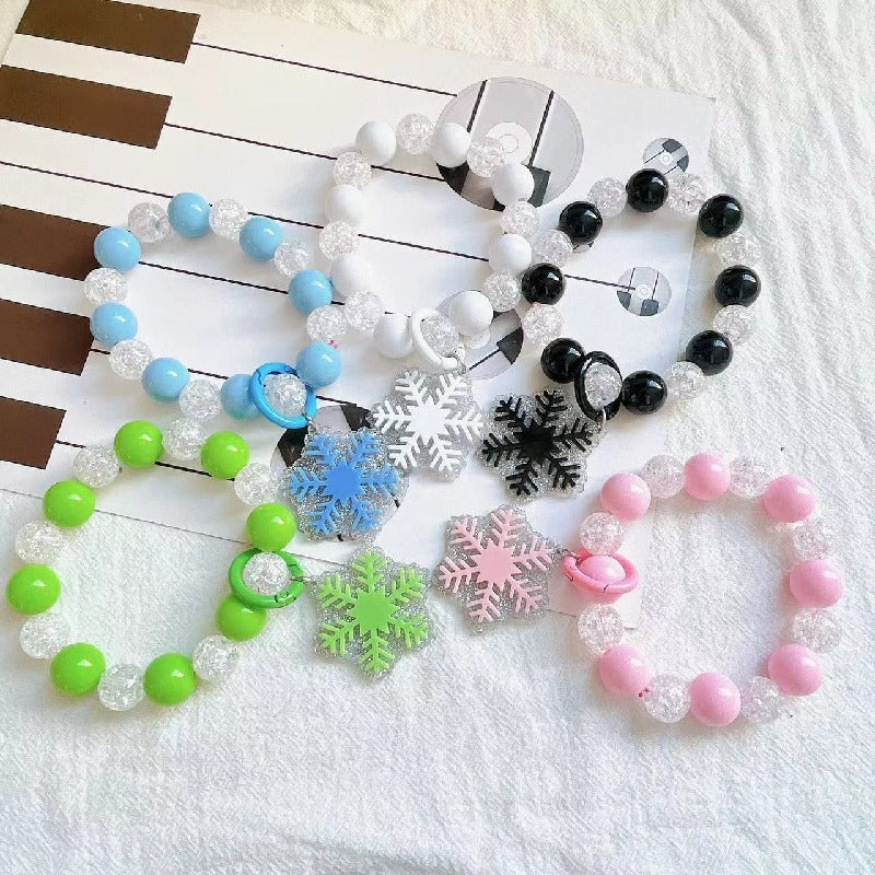 Acrylic Snowflake Beaded Keychain Plastic Resin Frosty Colors