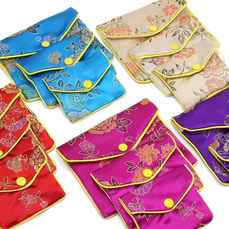 Vintage Chinese Style Brocade Plum Blossom Pattern Snap Closure Pouch 7x8-10x12cm 1pc 3