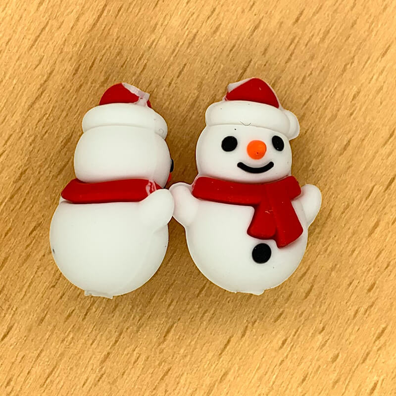 Silicone 3D Focal Beads Christmas Snowman Wearing Santa Hat and Scarf