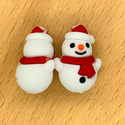 Silicone 3D Focal Beads Christmas Snowman Wearing Santa Hat and Scarf