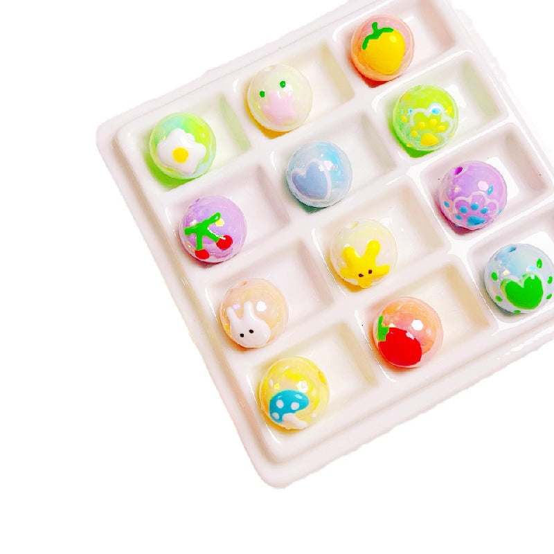 Hand-Painted Round Acrylic Beads 16mm Cartoon Design 5pcs 5