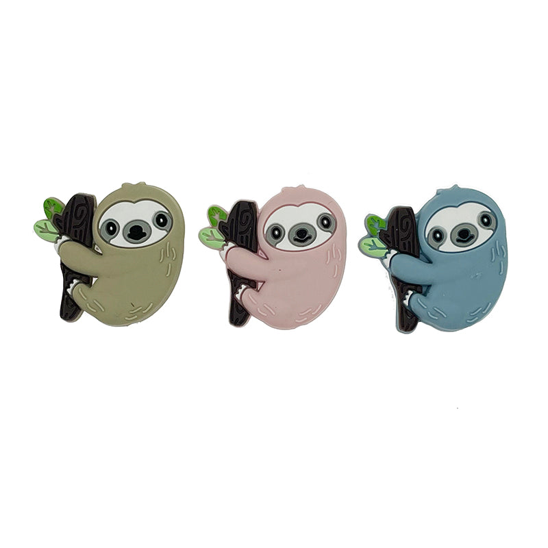 Silicone Focal Beads Sloth Hugging Leafy Tree Pastel Colors 20pcs