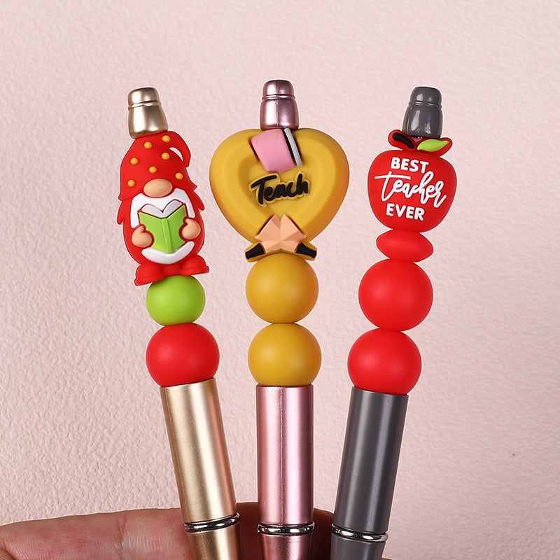 Silicone 3D Focal Beads Teacher Apple With Pencil and Gnome 20pcs 5