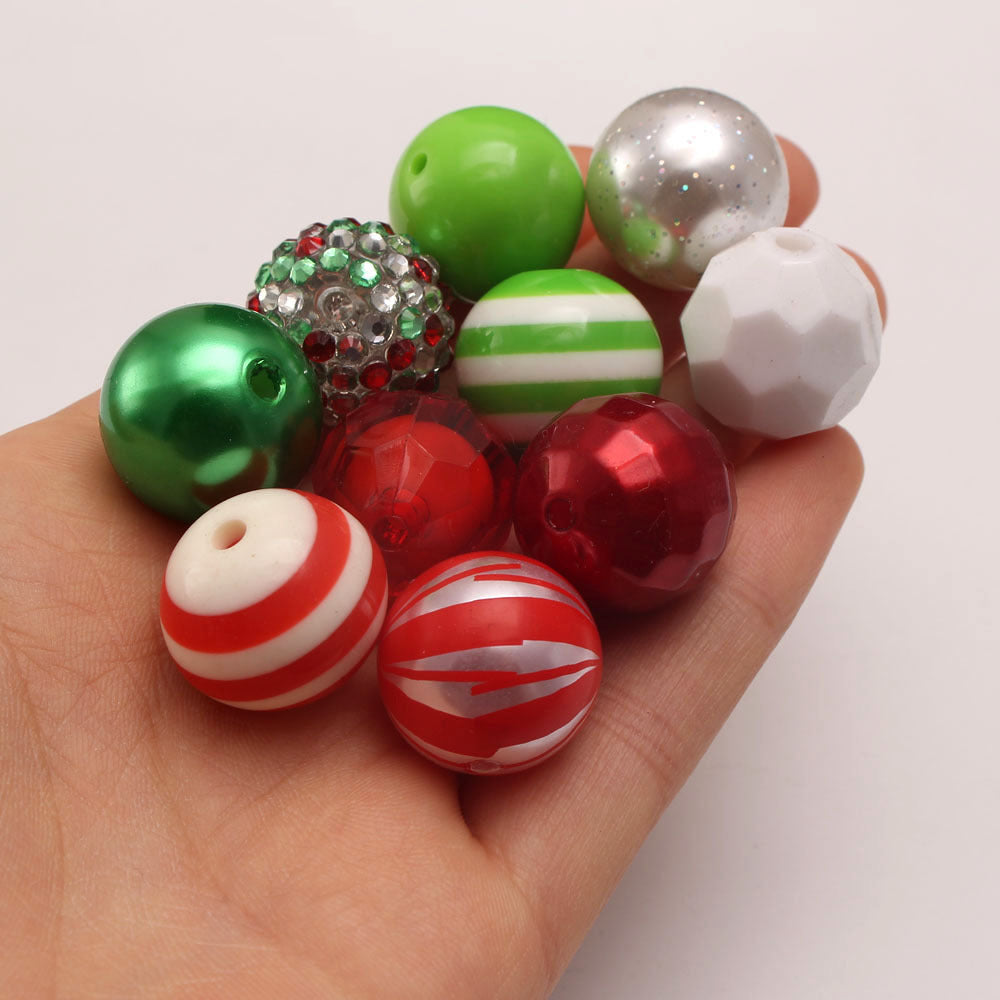 Bubblegum Beads 20mm Red Green Silver Glitter Rhinestone Chunky Mix 50pcs 3