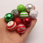 Bubblegum Beads 20mm Red Green Silver Glitter Rhinestone Chunky Mix 50pcs 3