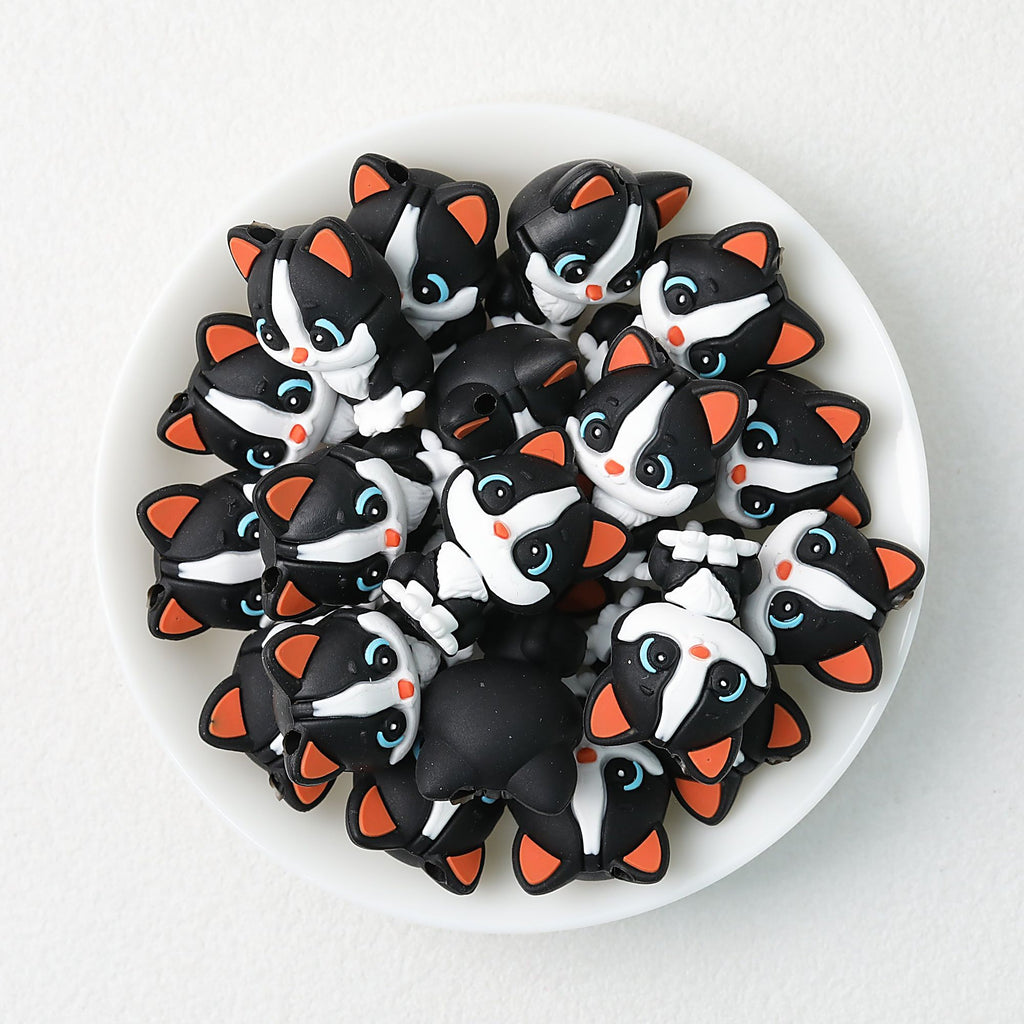 Cute 3D Black Cat Silicone Focal Beads Big Eyes 20pcs