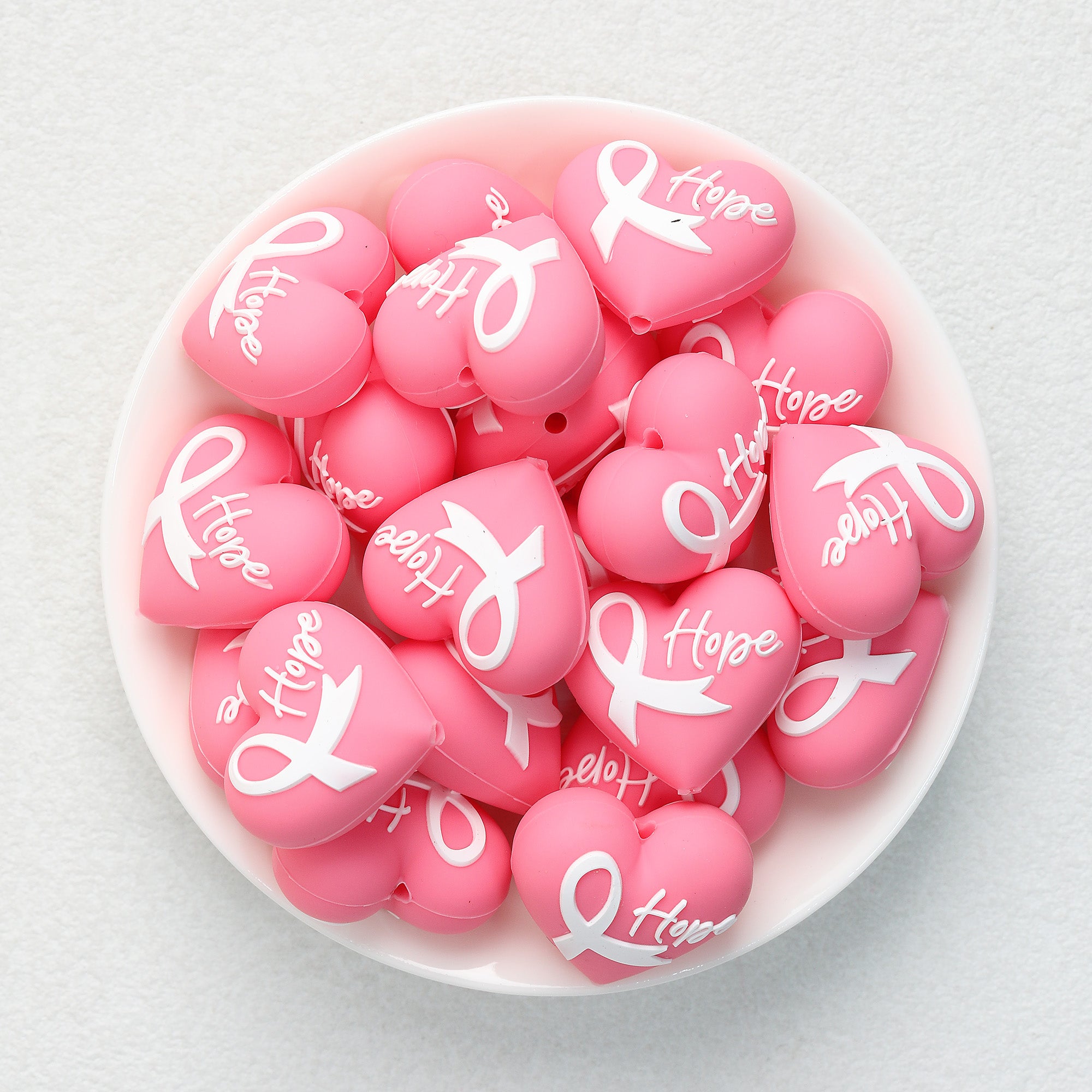 3D Pink Heart Ribbon Silicone Focal Beads 20Pcs  2