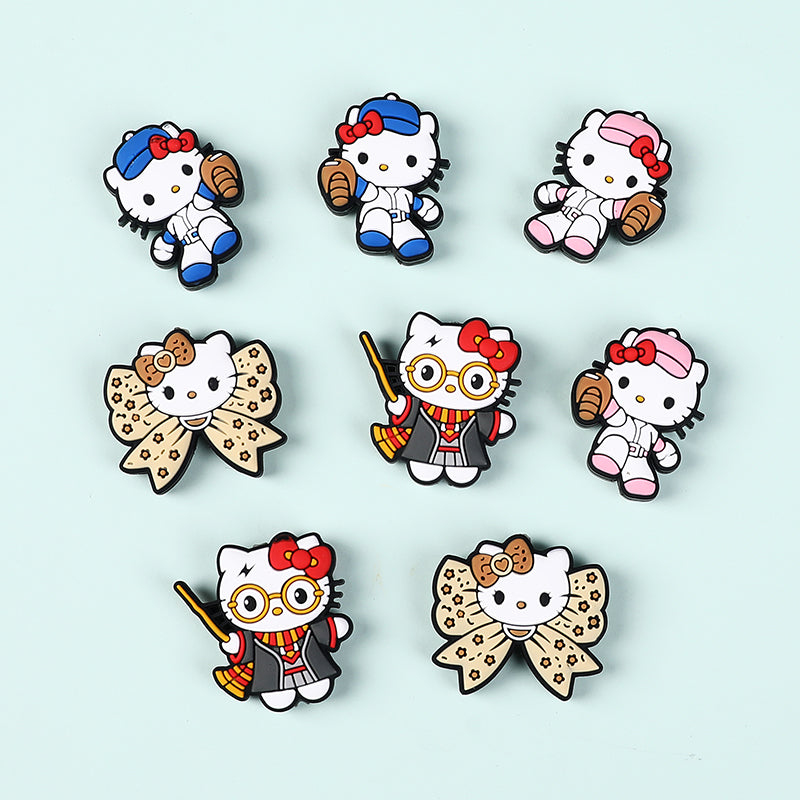 Silicone Focal Beads Hello Kitty Leopard Bow Pink Baseball Player 20pcs