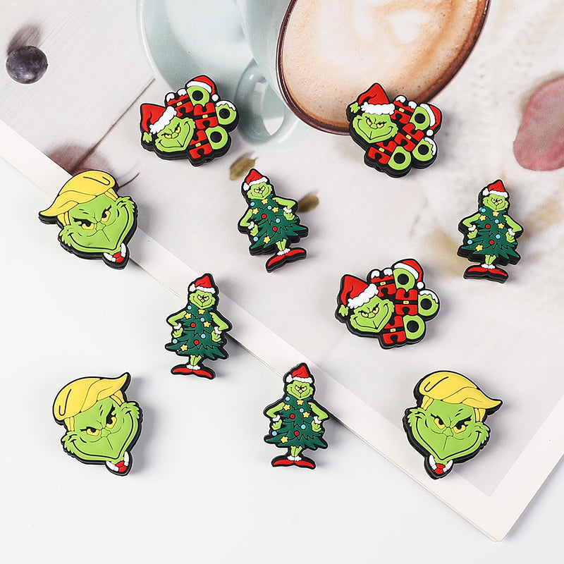 Silicone Focal Beads Christmas Grinch Face With Santa Hat 20pcs 5