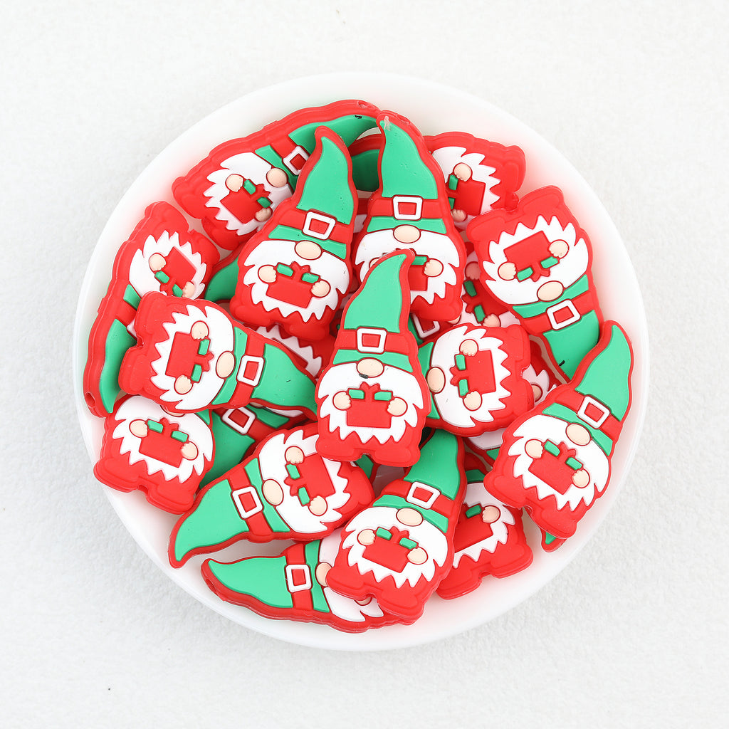 Christmas Gnome Silicone Focal Beads Wholesale, Red Present Design