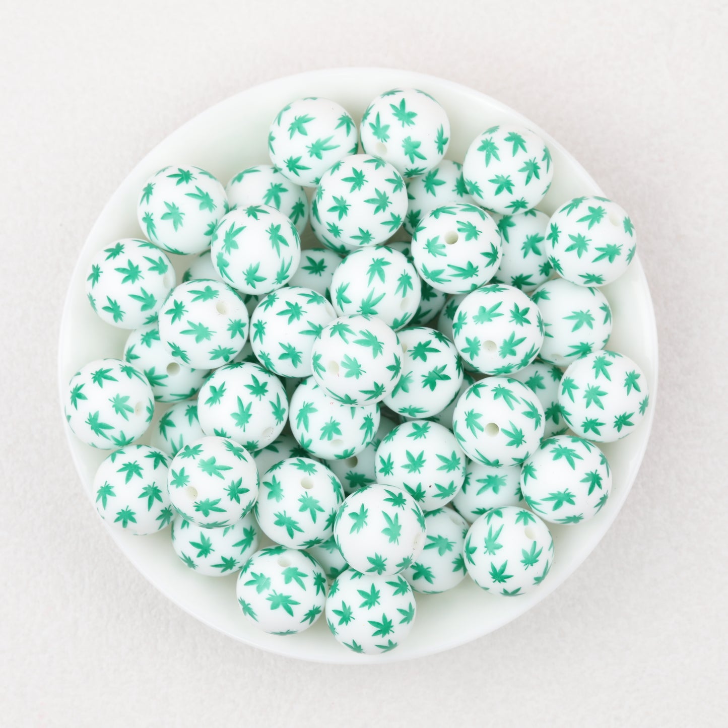 15mm Printed Leaf Pattern Silicone Round Beads 50pcs 5