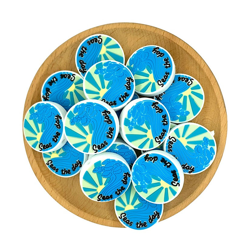 Silicone Focal Beads Seas The Day Turquoise Waves Glowing Suns 20pcs 2