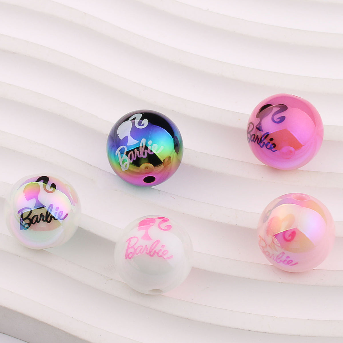 Plating Round Acrylic Beads 16mm UV Barbie Letter Printed 20pcs 3