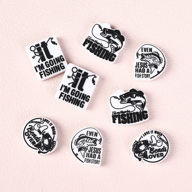 Silicone Focal Beads Fishing Theme Bold Fish and Hook Designs 20pcs 5