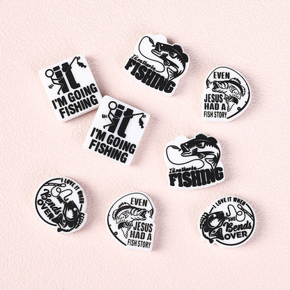 Silicone Focal Beads Fishing Theme Bold Fish and Hook Designs 20pcs 5