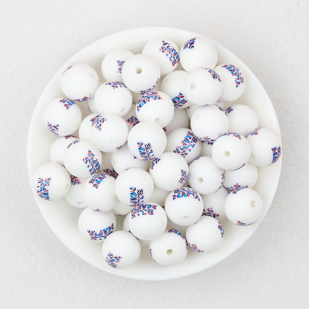 15mm Printed Pattern Silicone Beads Colorful Design 50pcs - Graffiti