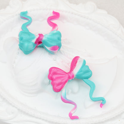 Tie Dye Glitter Bow Silicone Focal Beads 20pcs 9