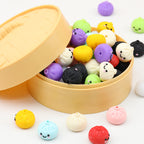 3D Glitter Dumpling Silicone Focal Beads Wholesale, Smiling Face Speckled, 17x14mm