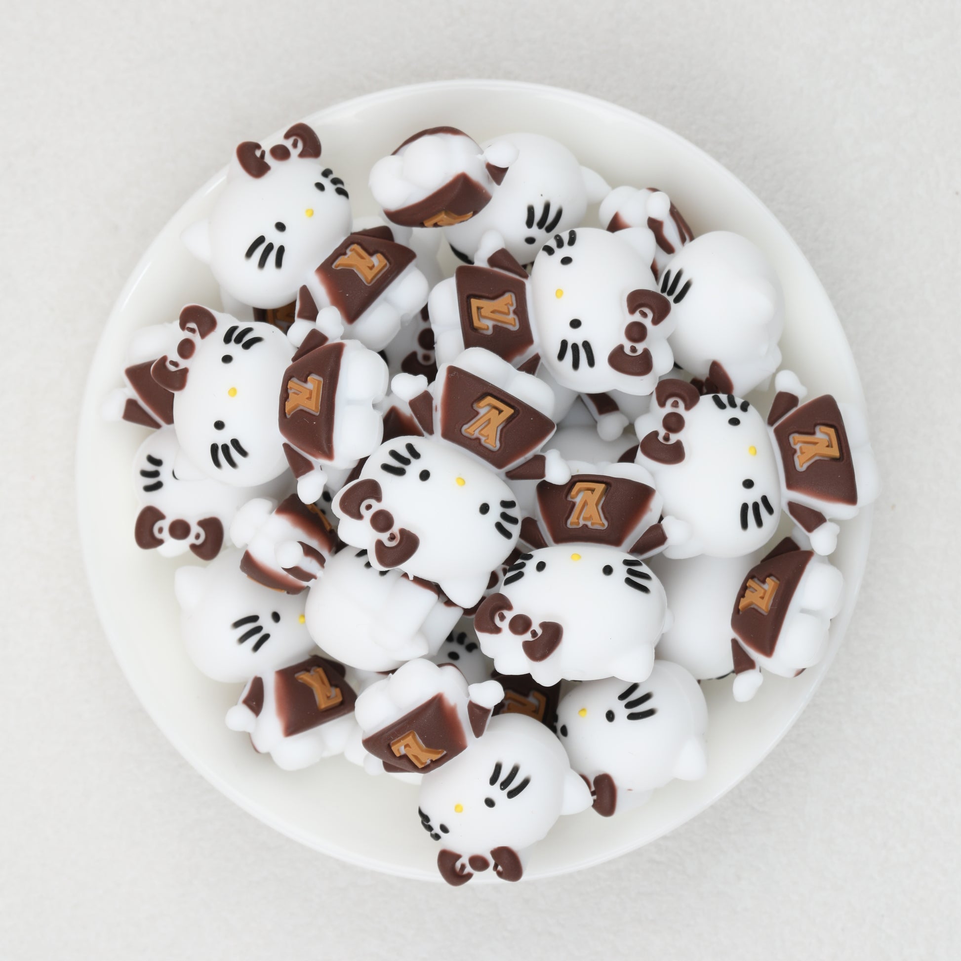 3D Brown Cat Face Silicone Focal Beads with LV Design 20pcs 2