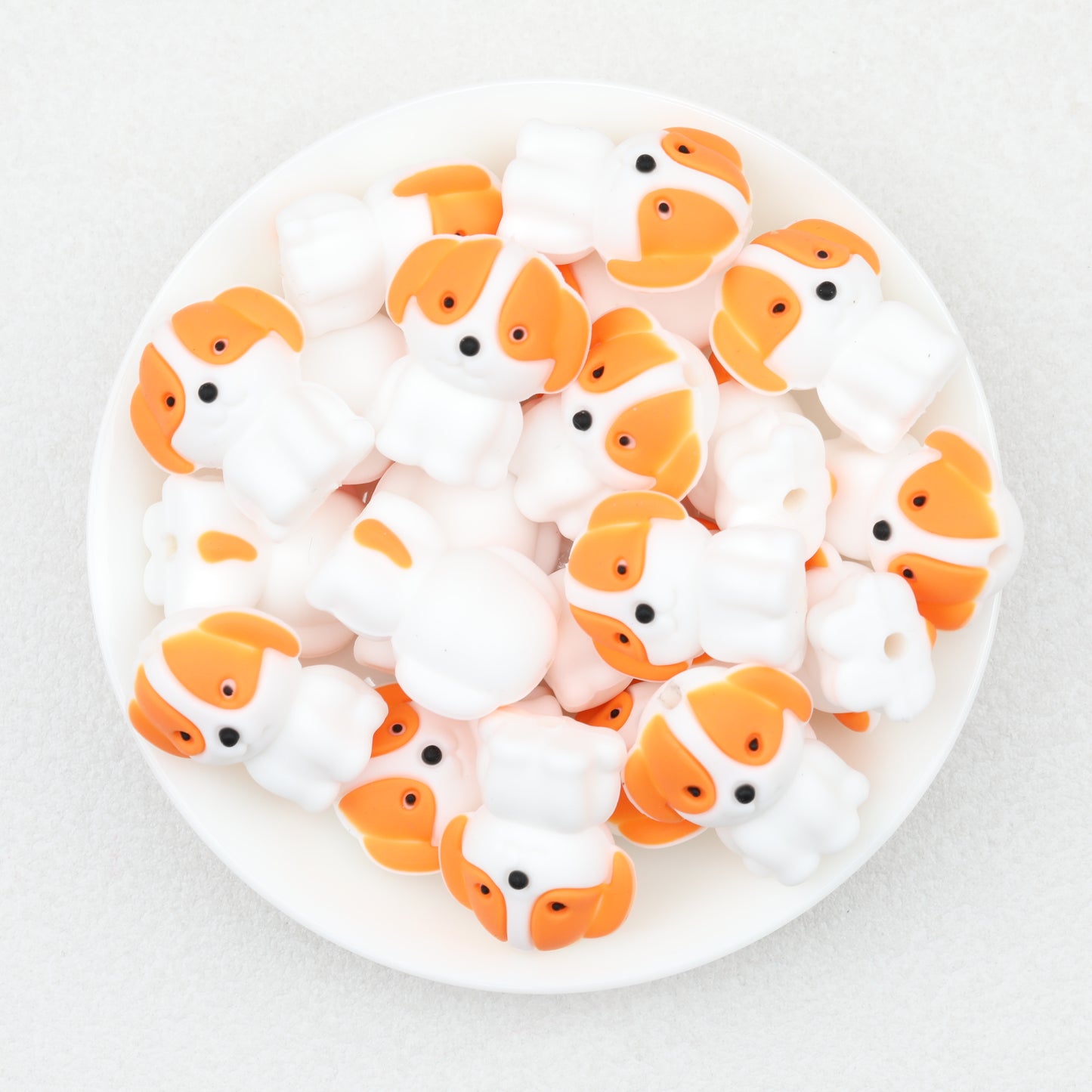 Cute 3D Puppy Silicone Focal Beads White 20pcs 2